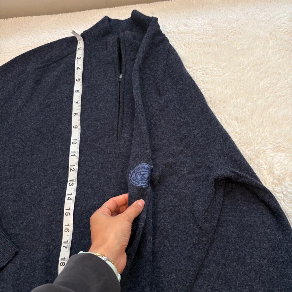 Dunning Mens Navy Merino Wool Cashmere 1/4 Zip Mock Neck Golf Medinah Logo Sz L - Picture 6 of 8
